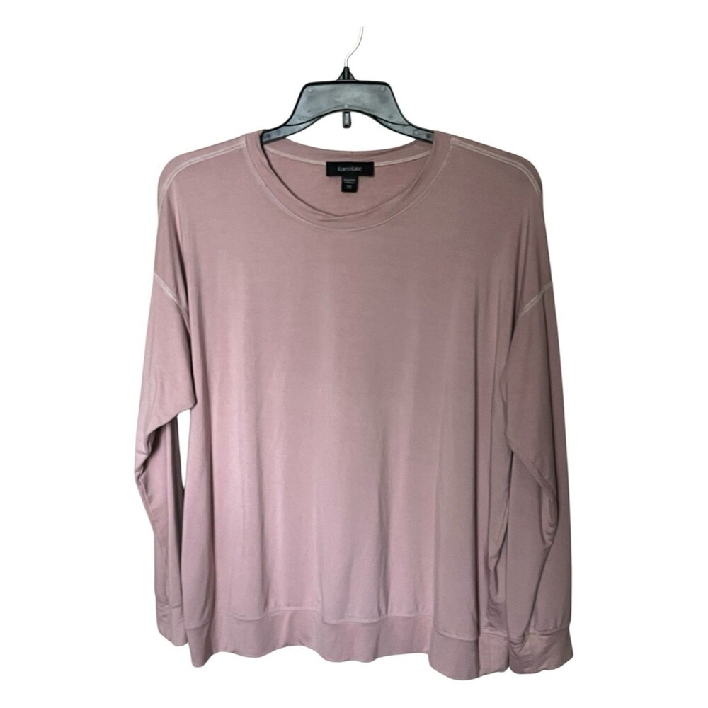 Karen Kane Mauve Contrast Stitch Long Sleeve Pullover Relaxed Shirt Top Size 1X